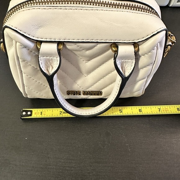 Steve Madden Mini Satchel Bag White Quilted Bow Top Handle Crossbody Purse Hand - Picture 12 of 13